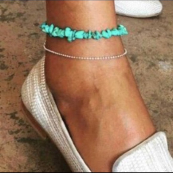 Turquoise Two Piece Anklet Set - Picture 6 of 7